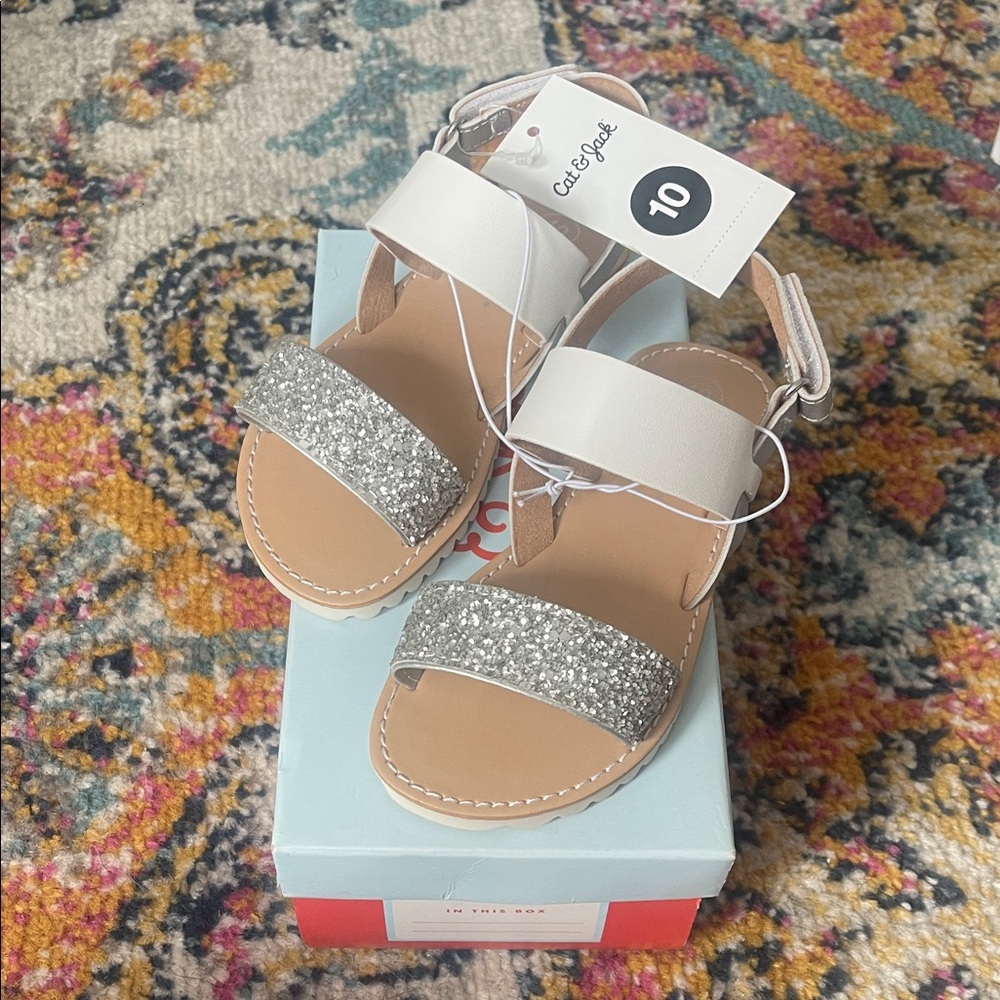 Cat & Jack Glittery Silver and White Kids Sandals